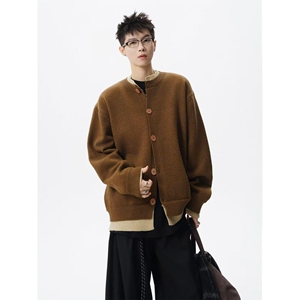1506/M50141/P70撞色拼接假两件开衫毛衣外套男冬针织衫上衣1图片
