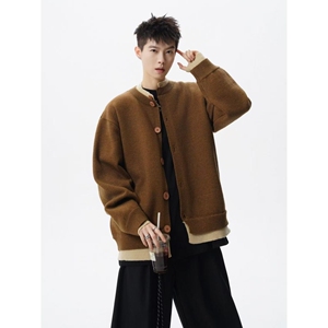 1506/M50141/P70撞色拼接假两件开衫毛衣外套男冬针织衫上衣1图片
