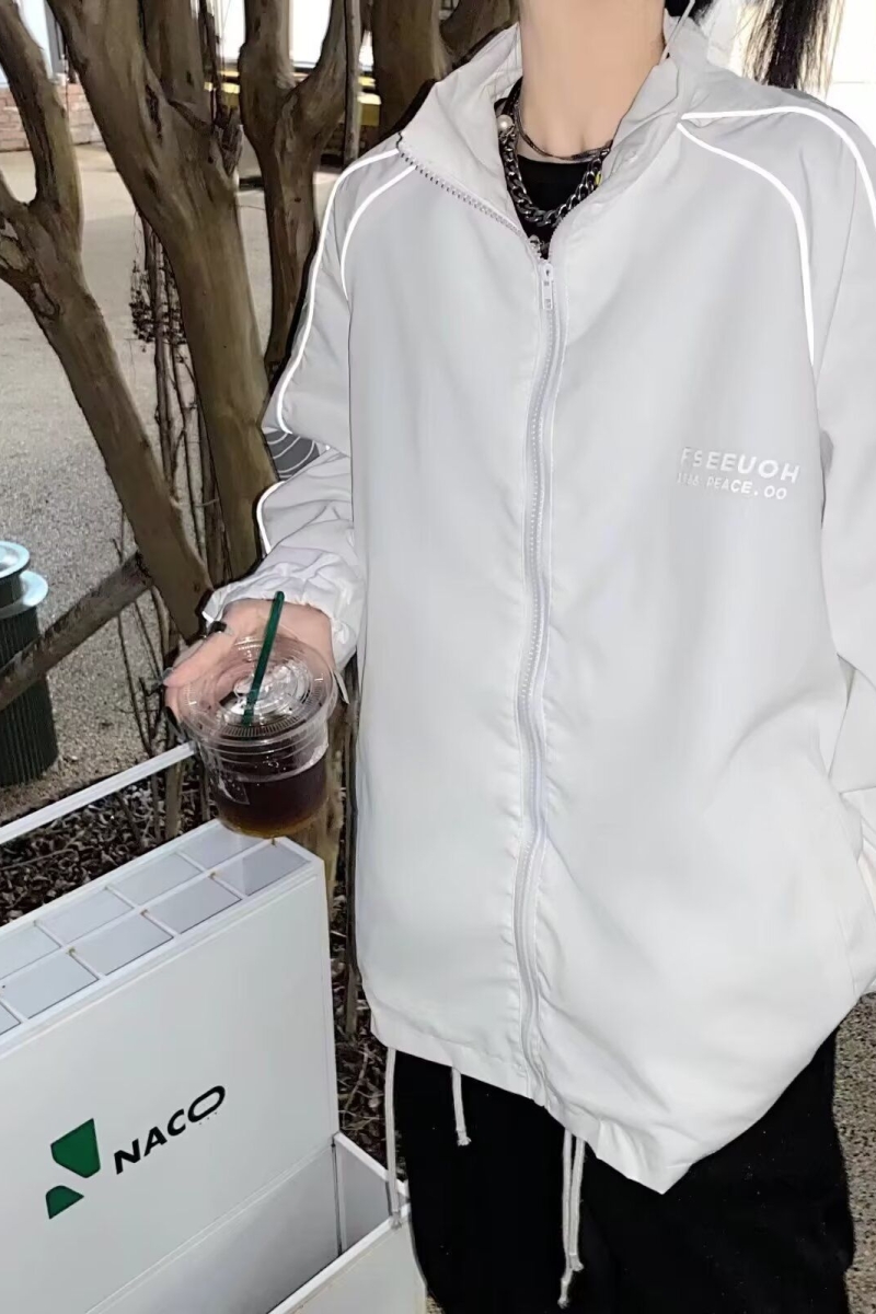 1506-1/JZ351/P45梭织刺绣插肩袖白色风衣拉链夹克，男装风衣，星座1506-1