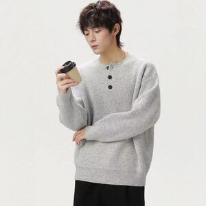 1506-1/Mk821/P50高级感亨利领毛衣男款秋冬季V领图片