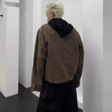 1506-1/JJ2061/P94巴恩风廓形重磅短款夹克男洗水连帽假两件，男装夹克，星座1506-1