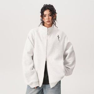 1506/WRW321/P54美式刺绣开衫卫衣男女秋冬宽松双拉链立领外套3图片