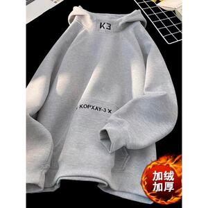 1506/WG3221/P46白花灰色高领加绒连帽卫衣男女秋冬外套1图片