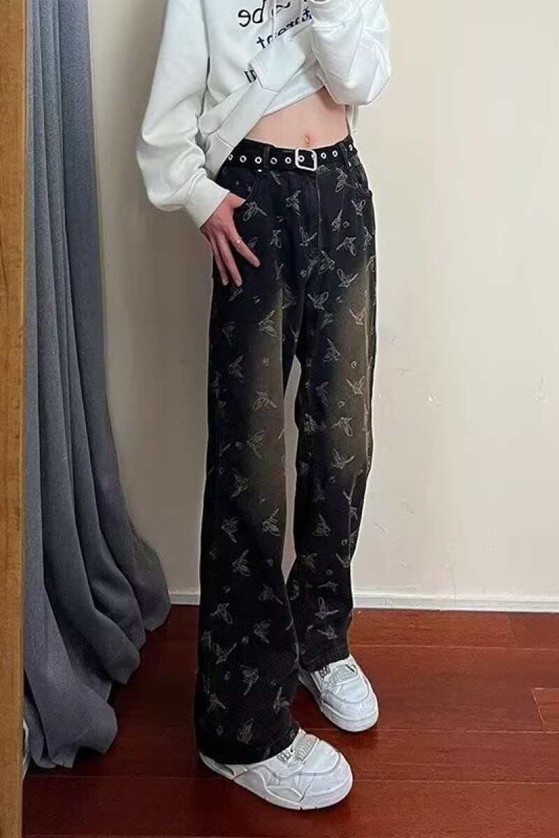 1506-1/KN6991/P46蝴蝶提花满印牛仔裤男款直筒痞帅高级感裤子,男装牛仔裤,星座1506-1