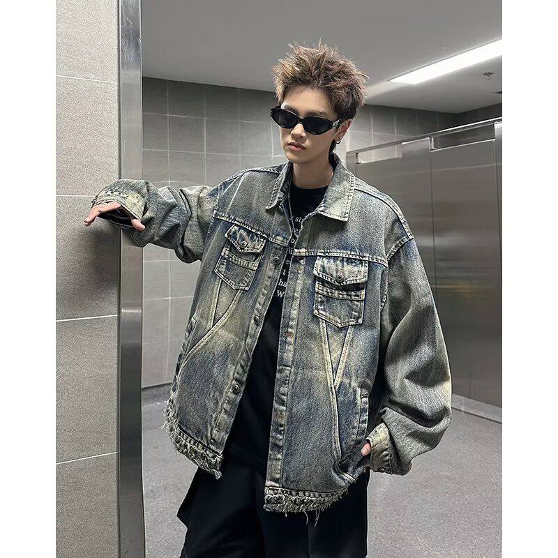 1506-1/JB231/P75牛仔长袖外套男女复古BF翻领夹克百搭外搭上衣潮图片
