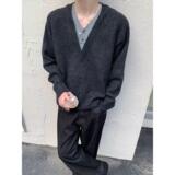 1506/MM53461/P61毛衣美式复古休闲慵懒风V领针织衫男纯色打底衫1，男装T恤，星座1506-1