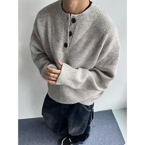 1506-1/M50101/P53灰色美式复古亨利领毛衣男款图片