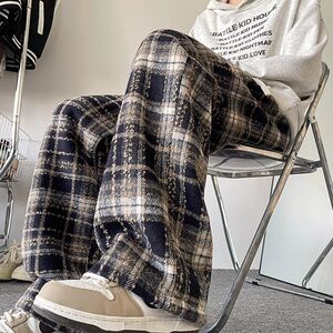 1506/KGK19羊羔1/P47加绒格子直筒休闲长裤子秋冬毛呢裤1图片