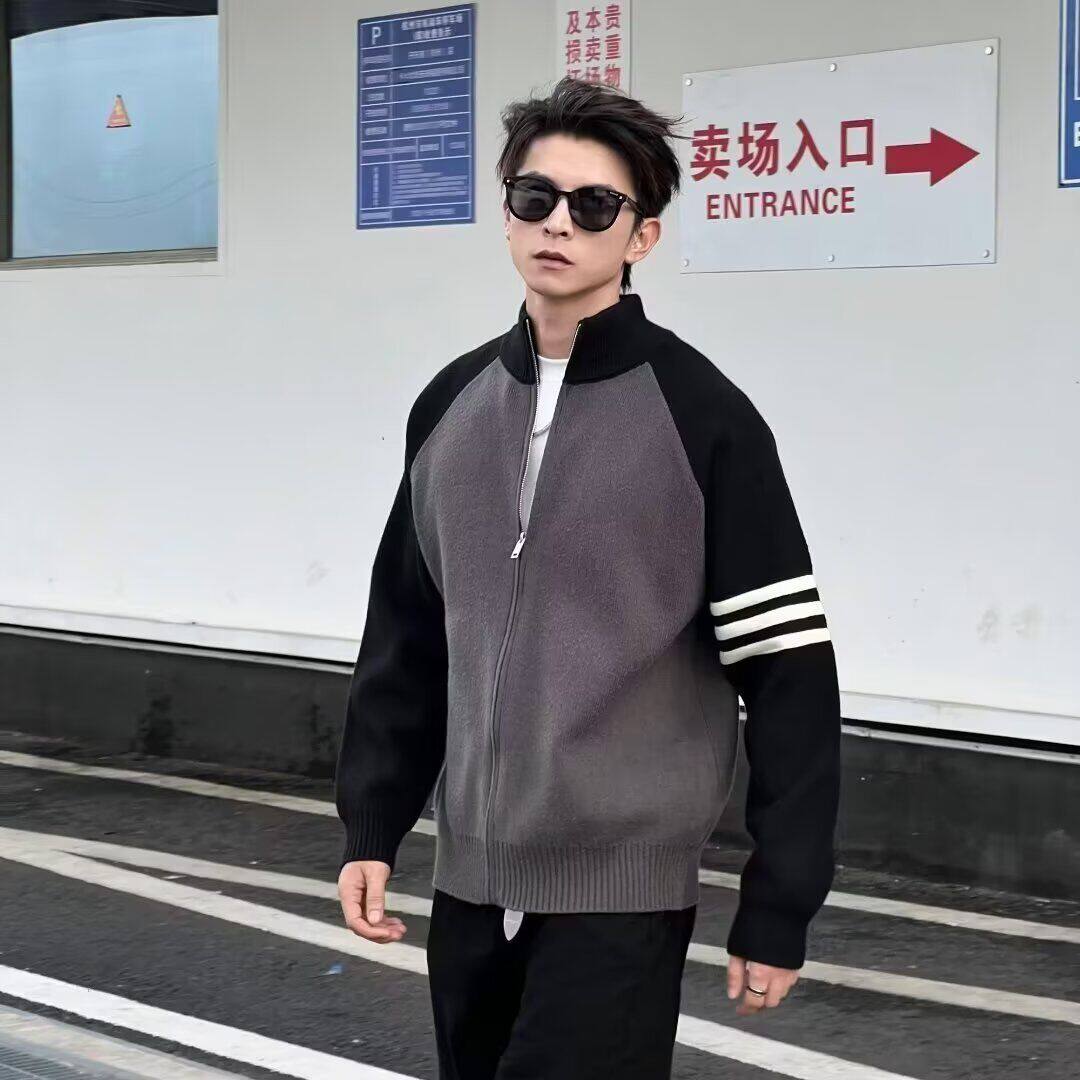 1506/MM4671/P63开衫毛衣潮牌立领撞色针织外套男生休闲毛线冬装1,男装针织衫/毛衣,星座1506-1