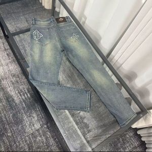 1506-1/KRXF021/P60美人头复古做旧牛仔裤男女小脚显瘦直男士图片