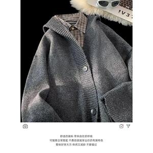 1506/QM1360/P50连帽毛衣男秋冬大码潮宽松慵懒风针织开衫外套1图片