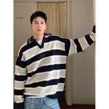 1506/MH23081/P61秋冬美式条纹撞色v领针织衫翻领毛衣男1，男装针织衫/毛衣，星座1506-1