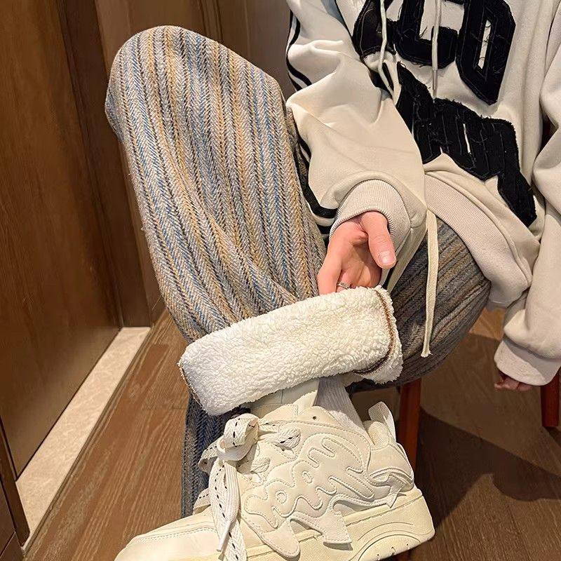1506/KGK18羊羔1/P52加绒加厚保暖裤子男美式复古竖条纹休闲裤冬2，男装棉衣，星座1506-1