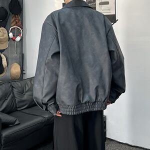 1506-1/J7331/P64春秋季高级感痞帅翻领夹克潮牌设计感机车服图片