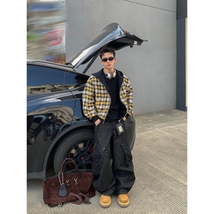 1506-1/WA2501/P60美式复古黄格纹双面穿双开拉链卫衣男图片