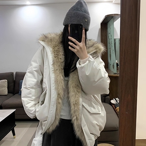 1506/Q88560/P95高级拼接毛领花苞派克服棉衣男女同款图片