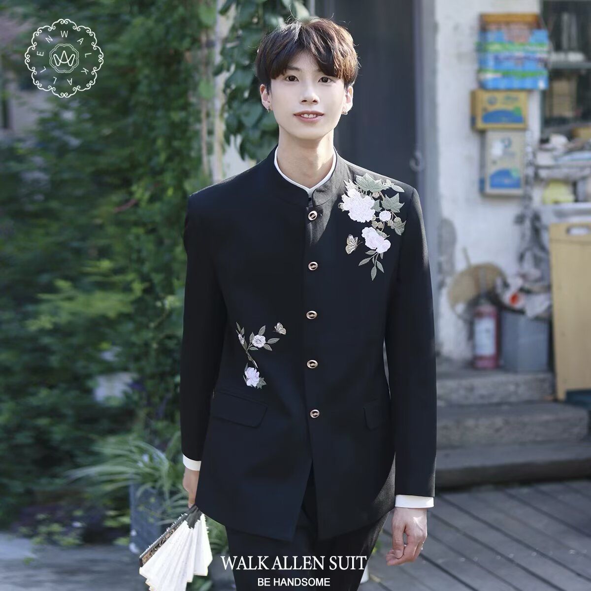 1506-1/XXZ121/P66外小立领中开白玉兰刺绣新中式西装炸街,男装西服套装,星座1506-1
