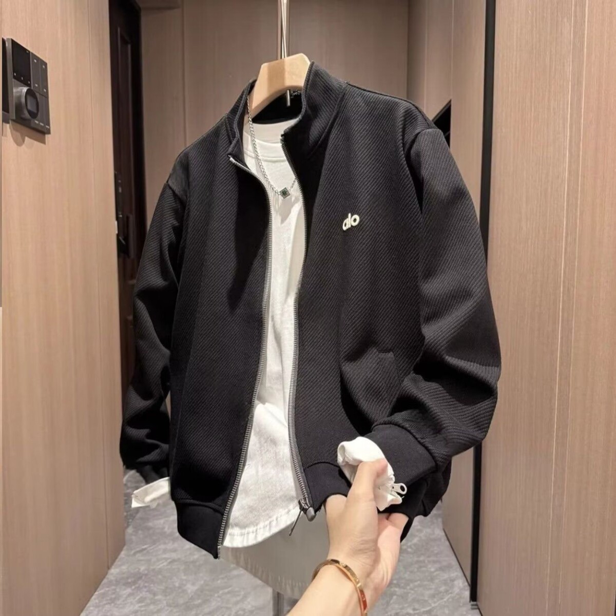 1506-1/JA041/P46廓形裁剪CD刺绣尼龙拼接运动夹克外套图片