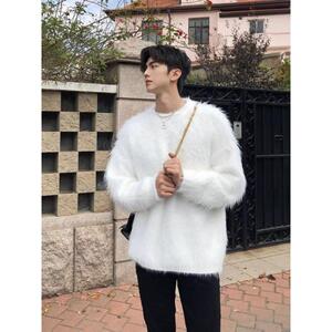 1506/MY021/P55白色水貂绒软糯毛衣男士秋冬季外穿宽松针织衫2图片