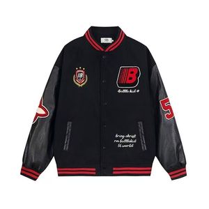 1506-1/JC021/P62美式徽章拼接刺绣皮袖撞色棒球外套男图片