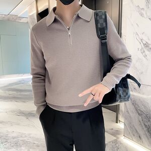 1506/MM8821/P56英伦半拉链翻领针织衫套头修身纯色毛线上衣2图片