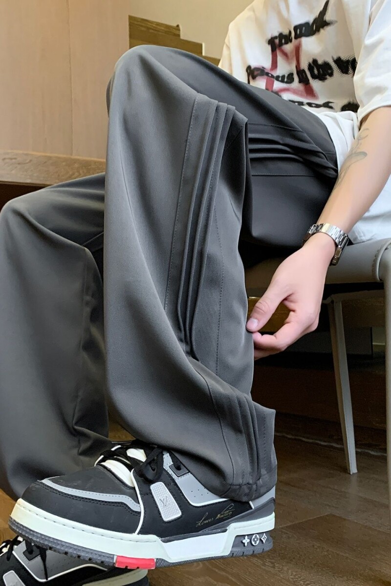 1506-1/KK100411/P49条纹冰丝休闲裤男垂感拖地裤宽松运动长裤子图片