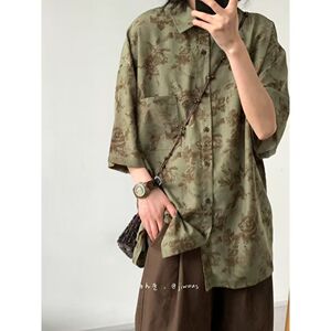 1506-1/CC1201/P39巴短袖衬衫男短袖设计感五分袖冰丝花衬衣图片