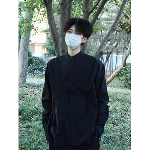 1506-1/CY121/P54男士灰蓝色长袖无领衬衫上衣