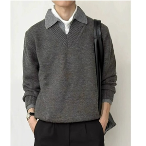 1506-1/MM3011/P62冬季翻领假两件针织衫上衣男款图片