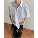 1506-1/CC2201/P37日系CityBoy蓝色条纹短袖衬衫男，男装T恤，星座1506-1