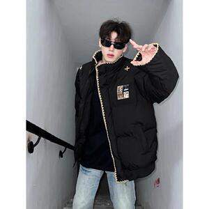 1506/Q9990/P85复古字母刺绣棉衣棉服男款秋冬撞色宽松情侣外套图片