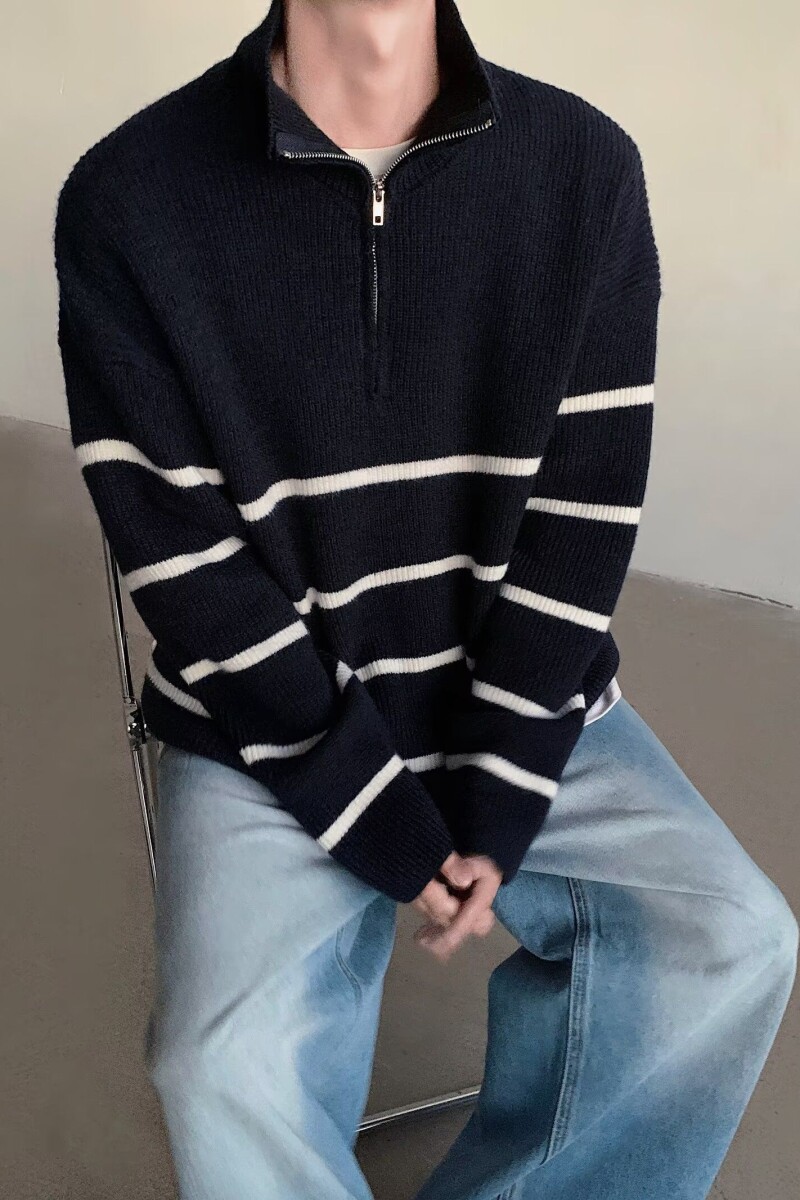 1506/M31171/P54美式半高领拉链欧货条纹修身长袖卫衣立领1,男装卫衣,星座1506-1