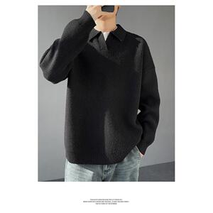 1506/M50151/P52黑色polo领毛衣男秋冬美式复古套头针织衫1图片