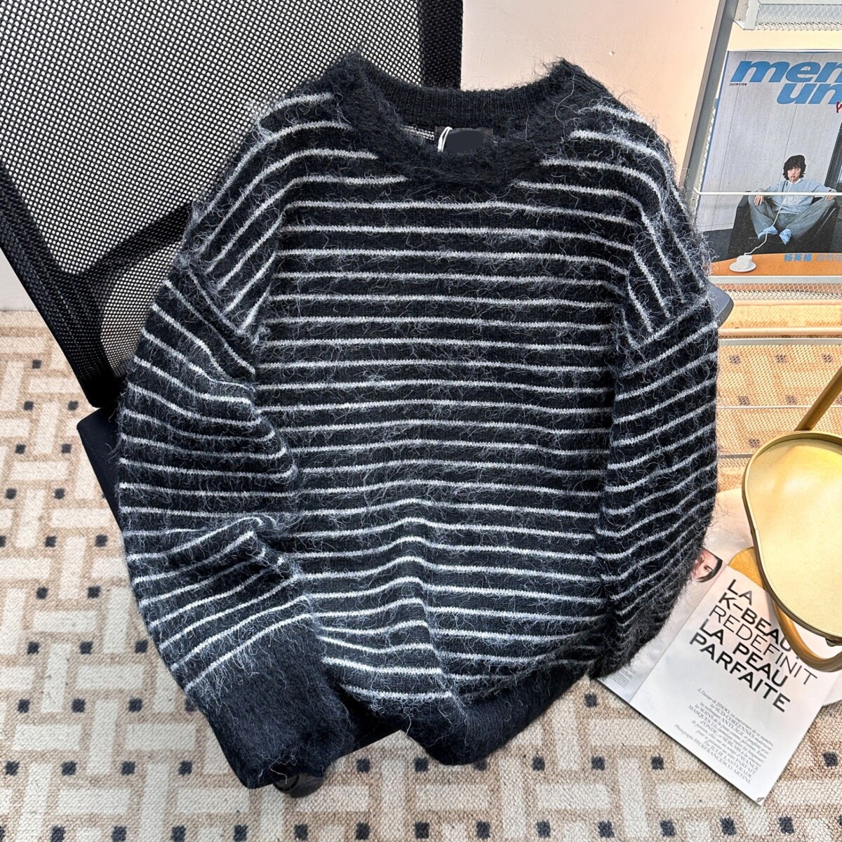 1506/MMY95921/P52秋冬复古季撞色条纹软糯毛衣男女情侣针织衫1，男装针织衫/毛衣，星座1506-1