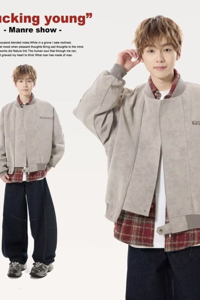 1506-1/JW941/P77灰色廓形分割卫衣棒球夹克外套,男装夹克,星座1506-1