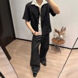 1506-1/C226171/P48黑色衬衣男夏季酷帅凉爽工装上衣，男装衬衫，星座1506-1