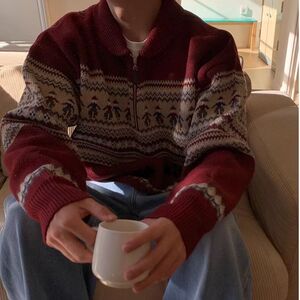 1506/M31651/P59秋冬新款开衫毛衣复古休闲慵懒风V领针织衫男1图片