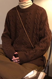 1506/M31971/P59日系麻花长袖毛衣男女款加厚宽松圆领线衣内搭1图片