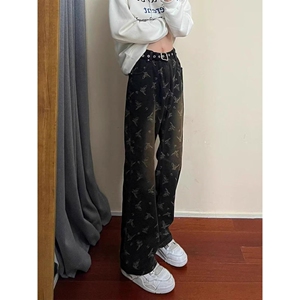 1506-1/KN6991/P46蝴蝶提花满印牛仔裤男款直筒痞帅高级感裤子图片