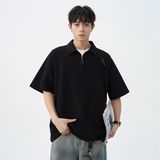 1506-1/TT2571/P40夏季美式潮牌肌理感半拉链刺绣翻领半袖男生，男装T恤，星座1506-1