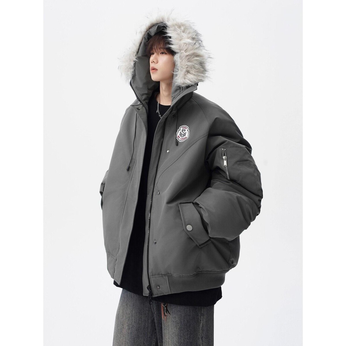 1506/Q86160/P94潮牌连帽毛领派克棉服男百搭情侣棉衣宽松外套2图片