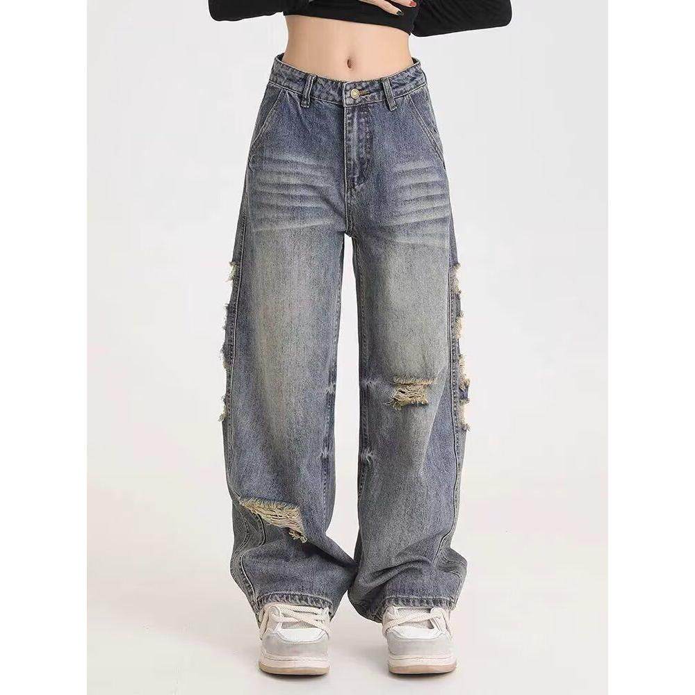 1506-1/KG111/P46美式复古vibe破洞不规则水洗弯刀牛仔裤，男装牛仔裤，星座1506-1