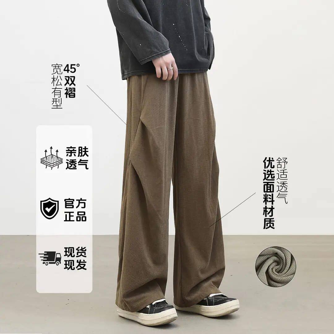 1506-1/KA4351/P37春秋褶皱潮流百搭裤子男美式图片