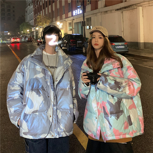 男士外套青春迷彩流行宽松情侣潮牌连帽羽绒服029/图片