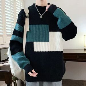 1506/ML-0671/P64假两件毛衣超大码帅气潮流宽松打底针织衫2图片