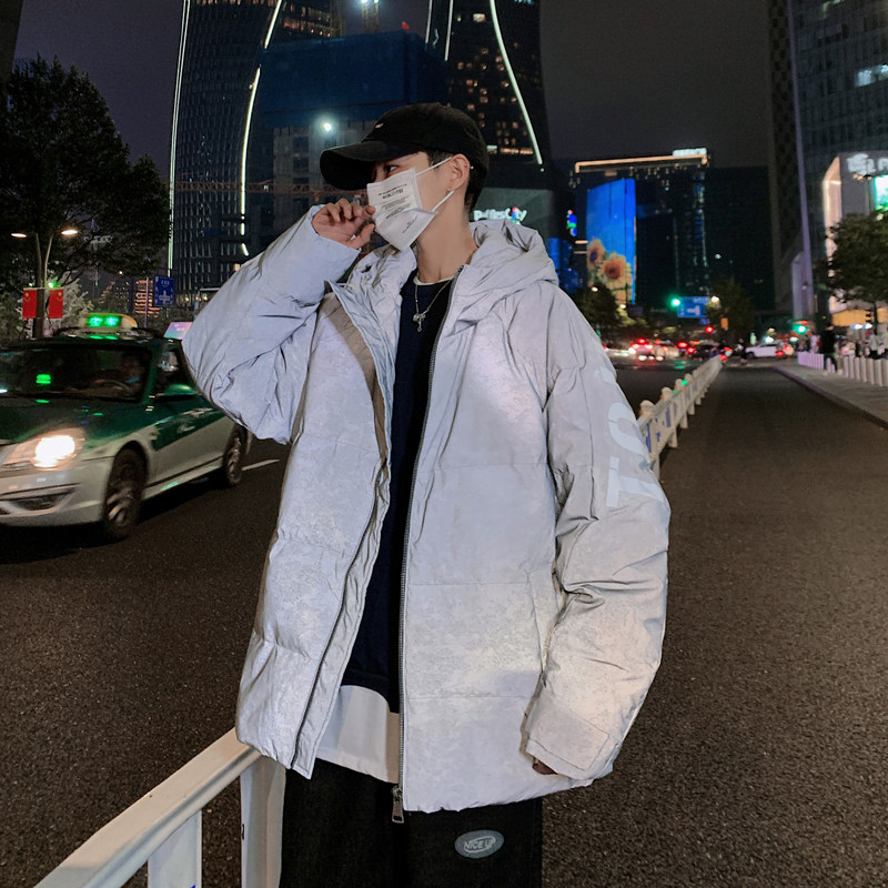 男士烫画夜光迷彩保暖羽绒服工装冬季连帽潮流宽松2066/,男装羽绒服,星座1506-1