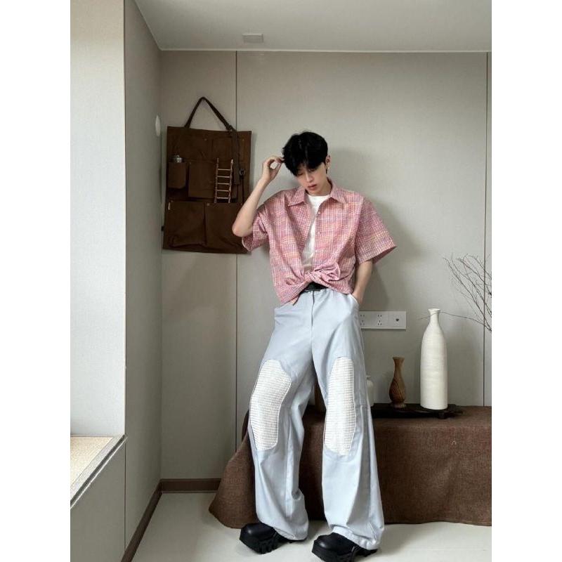 1506-1/CCD081/P36美式色织格纹泡泡纱宽松廊形短袖衬衫男,男装T恤,星座1506-1