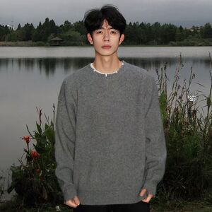 1506-1/M50111/P64灰色破坏风毛衣男秋冬季潮牌痞帅图片