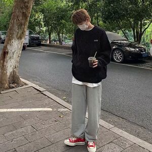 1506/MX0151/P47毛衣男秋冬季加厚慵懒风贴标圆领针织衫1图片