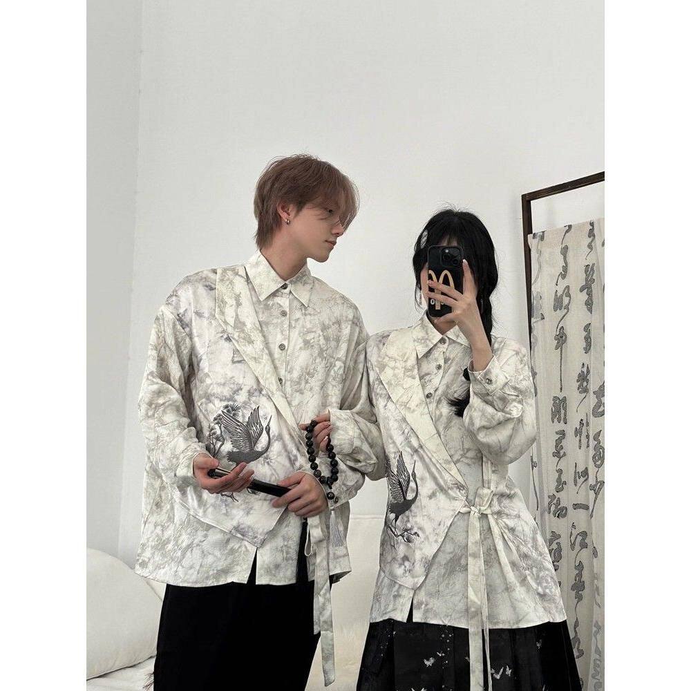 1506-1/C201941/P56春秋季男女宽松绑带风上衣,男装衬衫,星座1506-1